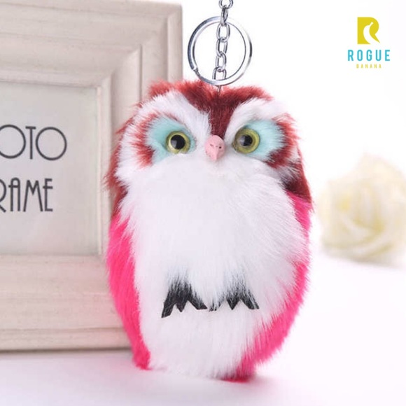 🆕Maroon, Pink & Aqua Owl Pom Poof Keychain Charm! - Picture 1 of 8